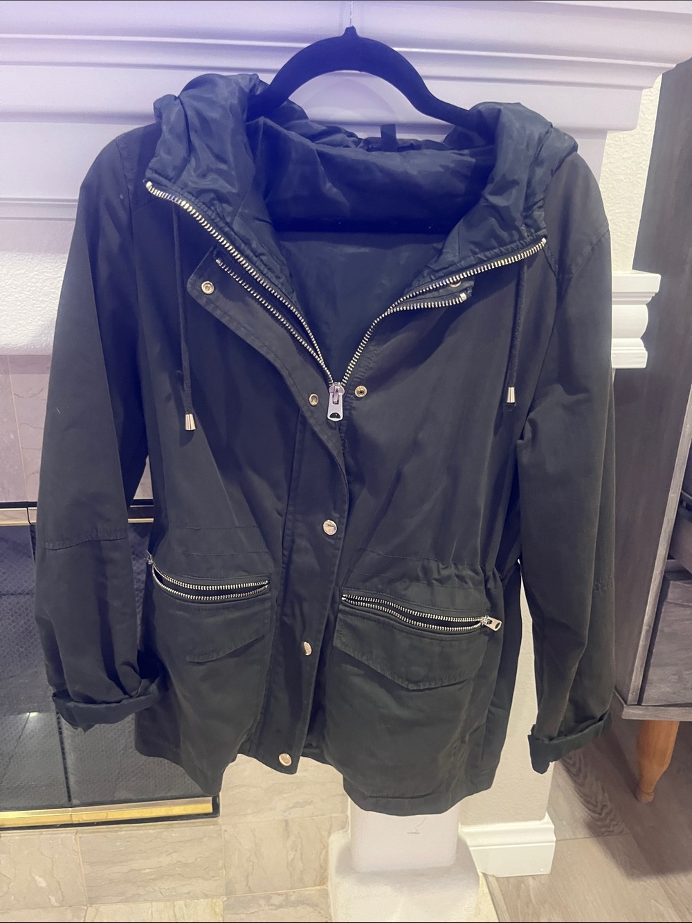 Topshop olive green  Hooded Zip & Snap Utility Jacket